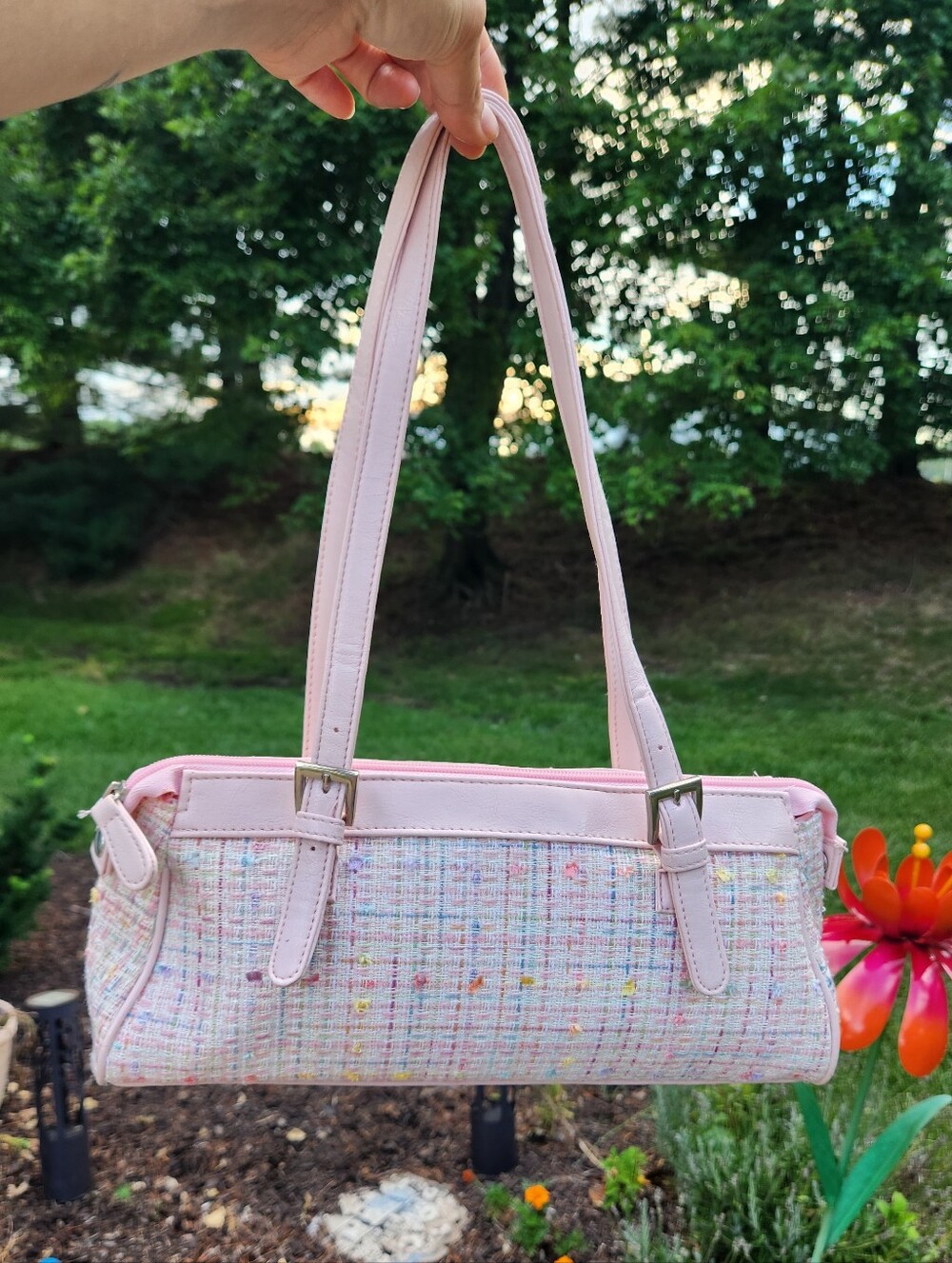 "Cher" Pink Tweed Bauget Shoulder Bag